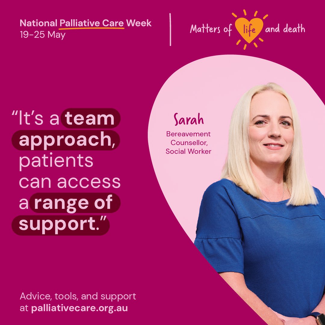 Palliative care can be delivered by GPs, RNs, NPs, allied health professionals, aged care workers, volunteers, carers & specialist palliative care services. They all play a key role in delivering exceptional care. Visit 👉 palliativecare.org.au #MattersOfLifeAndDeath