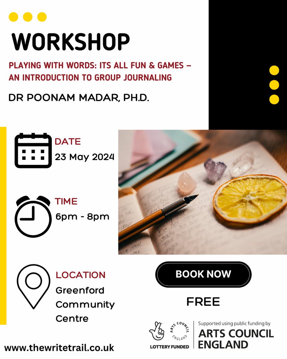 HAPPY #CreativityandWellbeingWeek !

Check out ⬇️ what we have lined up for you this week! 

📅 23 May 2024
⏰ 6pm-8pm
📍 Greenford Community Centre    
🎫 Ticketed+FREE
 
thewritetrail.co.uk 

#ACESupported #LetsCreate #CreativeHealth #thewritetrail  #creativityweek #Ealing