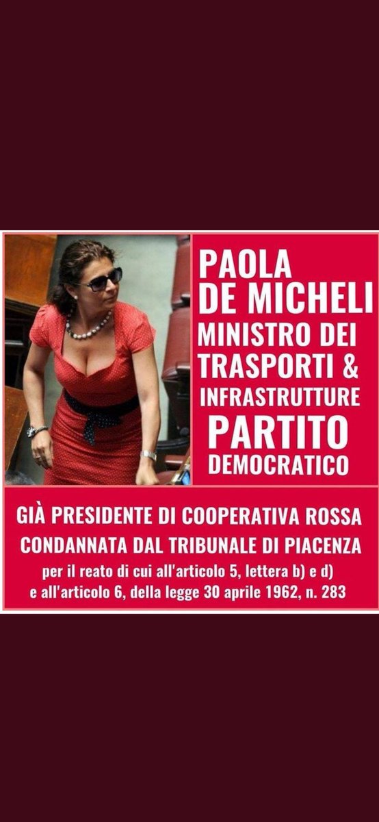 Ricordate quando questa dolce signora era ministro dei trasporti?
Condannata dalla procura di Piacenza?
E questi ancora parlano di Berlusconi?
Ma sciacquatevi la bocca quando parlate del cavaliere.
Ps neanche devo dirlo.
Retwittate retwittate retwittate.