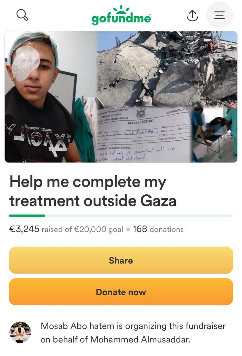 Mohammed has hardly gotten any donations the last few days, please keep sharing so he can receive medical treatment for his eye !