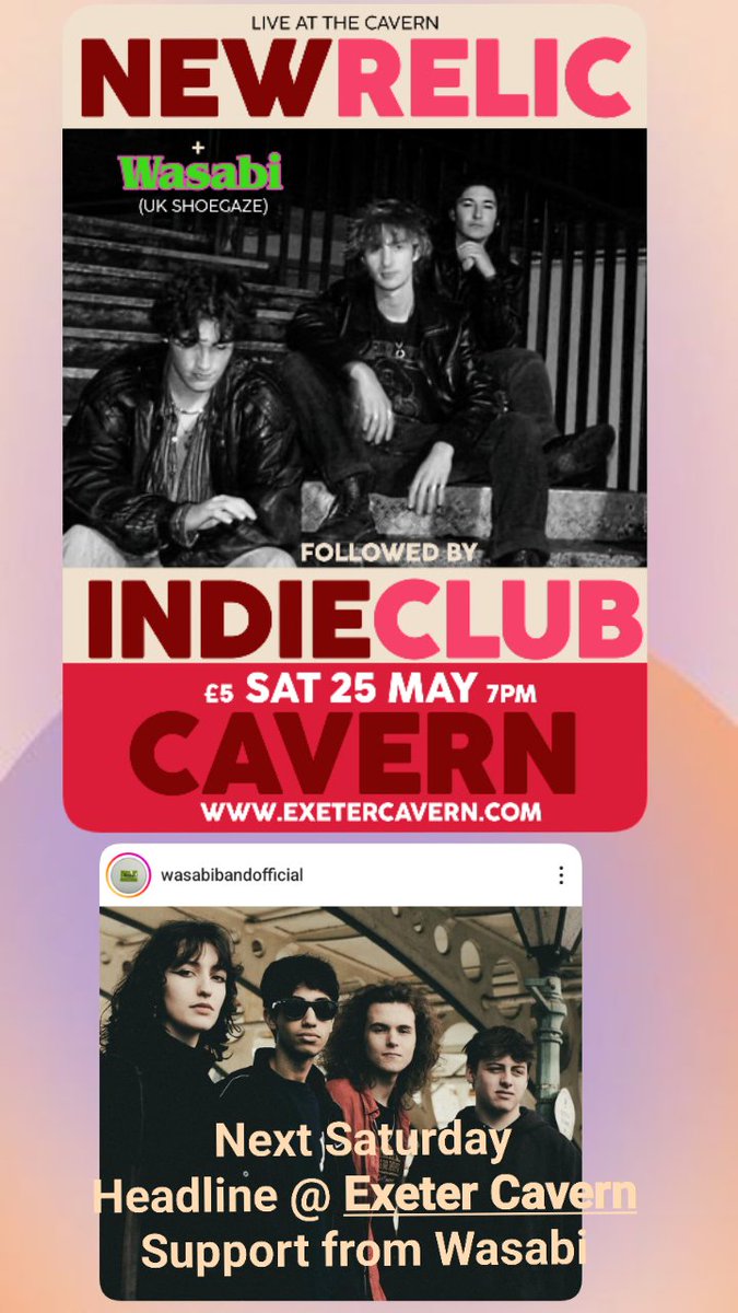 New Relic support at Exeter Cavern on Saturday confirmed as Wasabi 

Tickets £5 via the venues website. Doors open at 7pm, New Relic on stage at 8.45pm

#exeter #music #livemusic #ukmusic #recordlabels #musicagents #musicpromotors #radiopluggers #guitar #musician