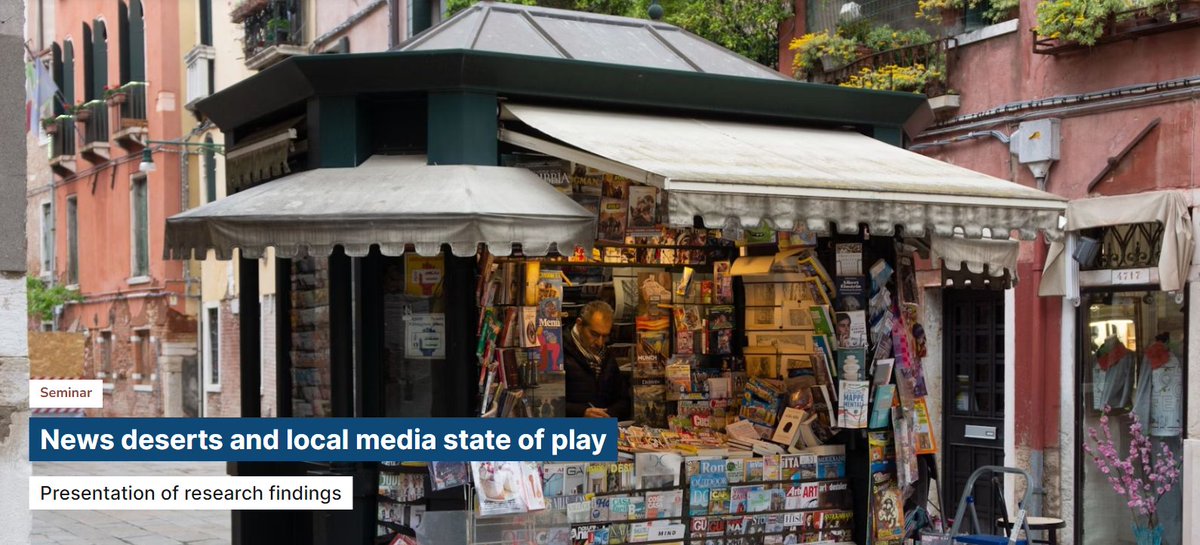 Safeguarding local journalism is essential to ensure citizens remain well-informed about matters that directly impact their lives. Join us to explore our research results on #NewsDeserts and other studies on #LocalMedia 📅 6 June |14:00 #Online 📌 eui.eu/events?id=5699…