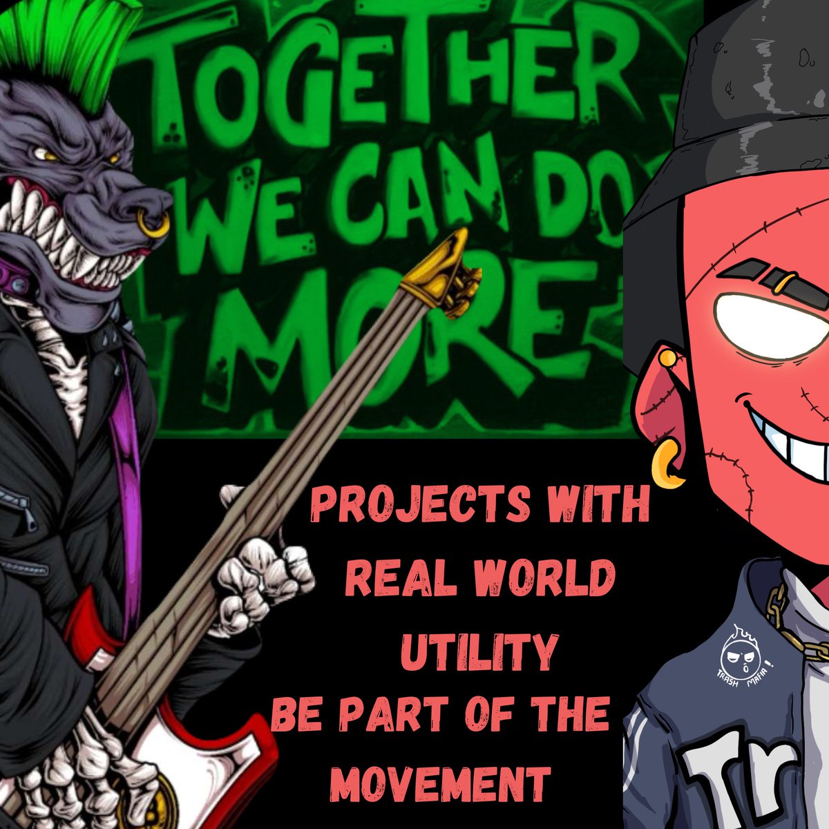 Come Join Us tonight as we discuss the Utilities and Positive Impacts that 
<a href="/wolfpunxnft/">•WolfPunX</a> and <a href="/TrashMafiaNFT/">+TrashMafiaNFT</a> have to offer!
#Togetherwecandomore #BetheChange #CommunityBuilding 
#Giveaway - must be in the space
💚: Like 
🕊️: Repost
🏷️: Tag 3
🔖: reminder 
x.com/i/spaces/1MYGN…