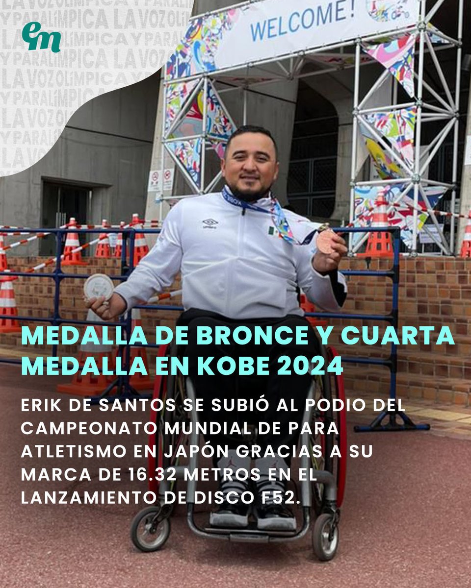Con marca de 16.32 metros en el Lanzamiento de Disco F52, Erick Alejandro de Santos firmó la medalla de BRONCE🥉 en el Campeonato Mundial de ParaAtletismo #Kobe2024 y con esto México suma al momento un oro, una plata y dos bronces. 

#RumboAParis2024