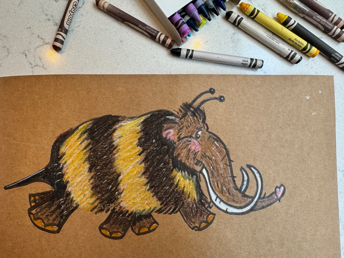 #worldbeeday #mammoth #crayons #ink #brownpaper #tracingpaper