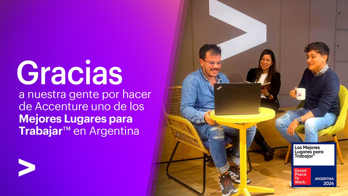 #AccentureArgentina 💯 . Estamos en el Top 3 de mejores lugares para trabajar en #Argentina !​

#GPTW #Accenture #TheHeartOfChange