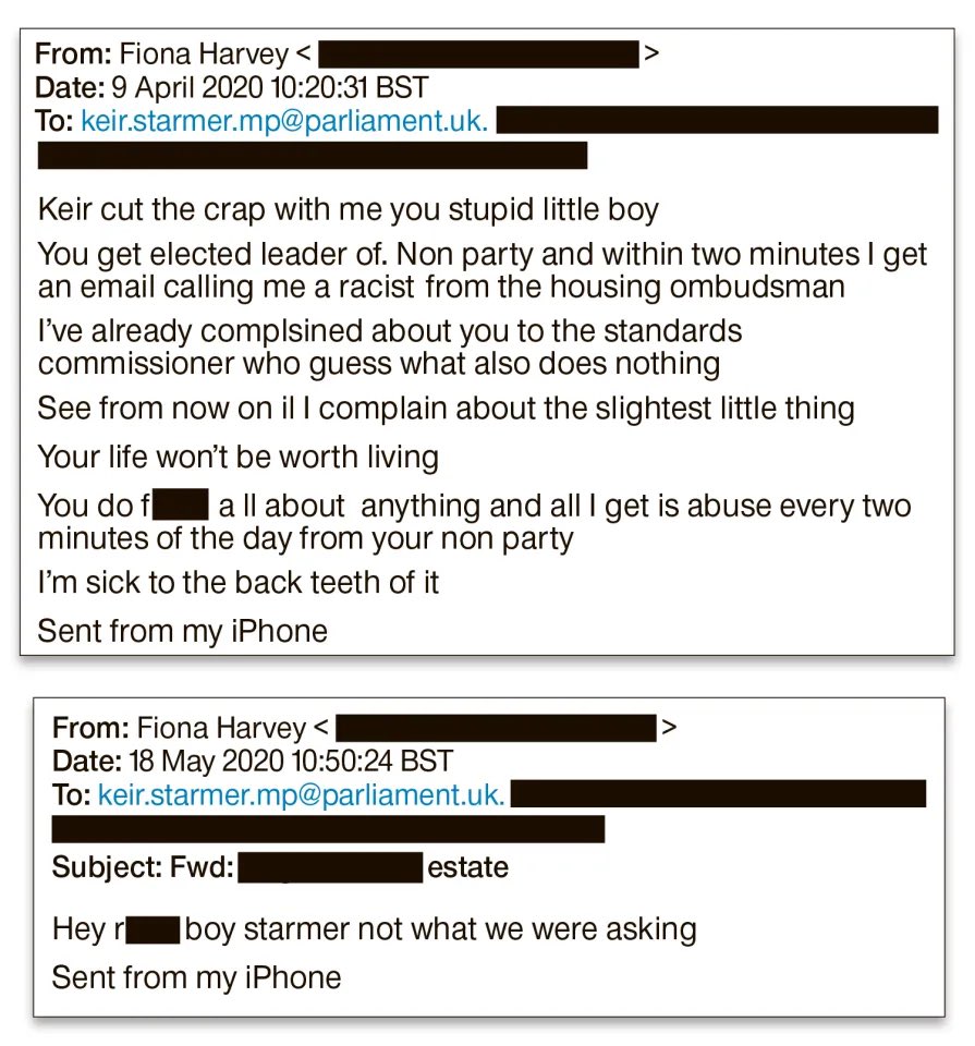 🚨 NEW: Baby Reindeer’s “real life stalker” Fiona Harvey sent 276 emails to Keir Starmer in less than 8 months, calling him a “stupid little boy” and a “useless barrister” 

“Your life won’t be worth living”