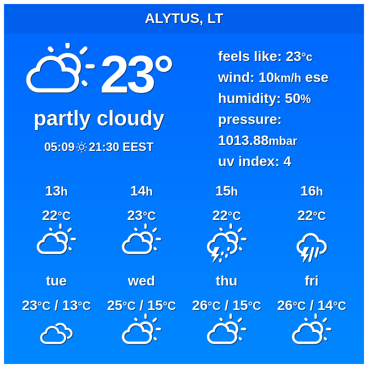 Weather_Atlas's tweet image. 🇱🇹 Alytus, Lithuania - Long-term weather forecast

In #Alytus, a combination of cloudy, sunny and stormy #weather is anticipated for the next ten days.

✨ Explore: weather-atlas.com/en/lithuania/a…

 #lithuania
