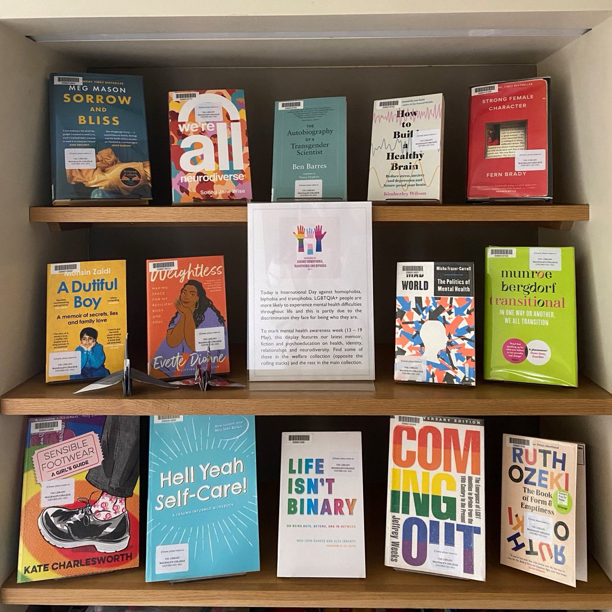 This display features some of our latest welfare collection acquisitions, plus new memoir, fiction and LGBTQIA+ non-fiction, to mark mental health awareness week (13 - 19 May) and international day against homophobia, biphobia and transphobia (17 May).