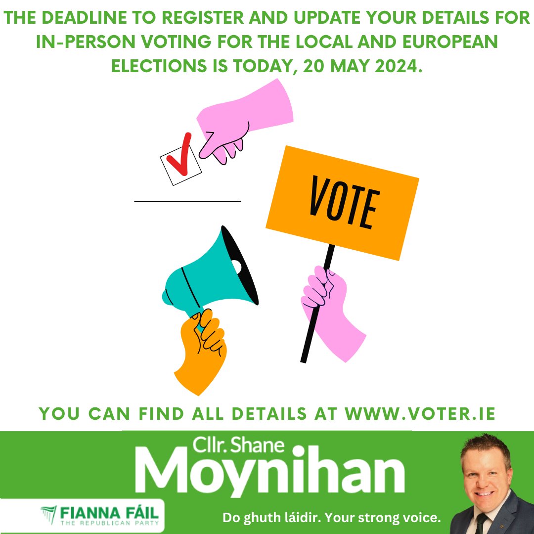 Today is the final day to register to vote for the local and European elections on the 7 June 2024. You can check if you're on the register, edit your details and register at voter.ie. #palmerstownfonthill #lucan #palmerstown #clondalkin #balgaddy