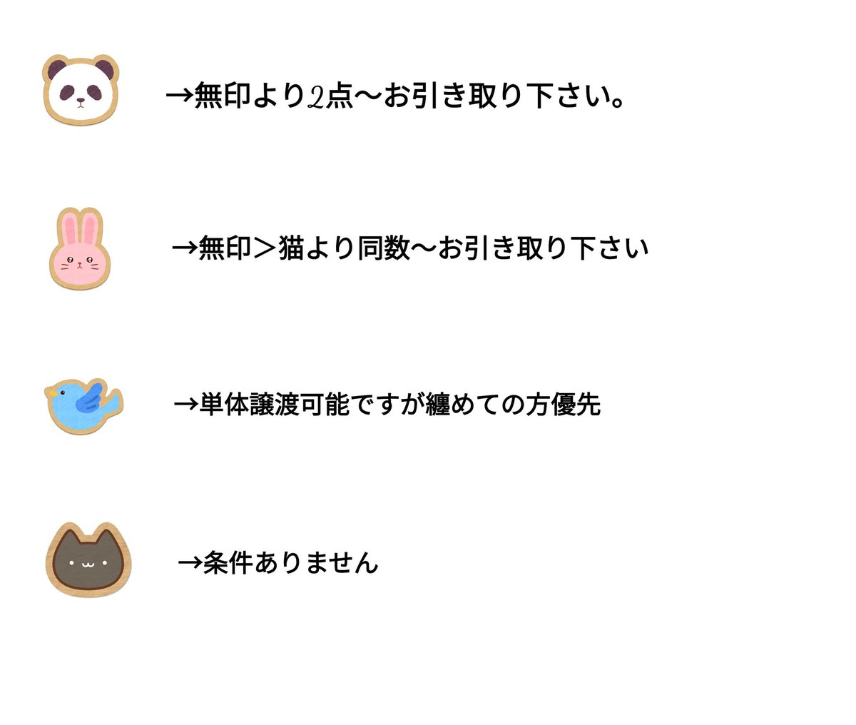 交換/譲渡 第五人格 真髄メモリアル 缶バッジ Survivor 追加3BOX予定

譲)画像参照

求)少女/機械技師（友人分）or定価

交換は条件ありませんが1部キャラは機械技師との交換or譲渡優先。
各3点ずつございます。
譲渡は画像2枚目の条件参照。
枠が半分以上埋まり次第の予約になります。