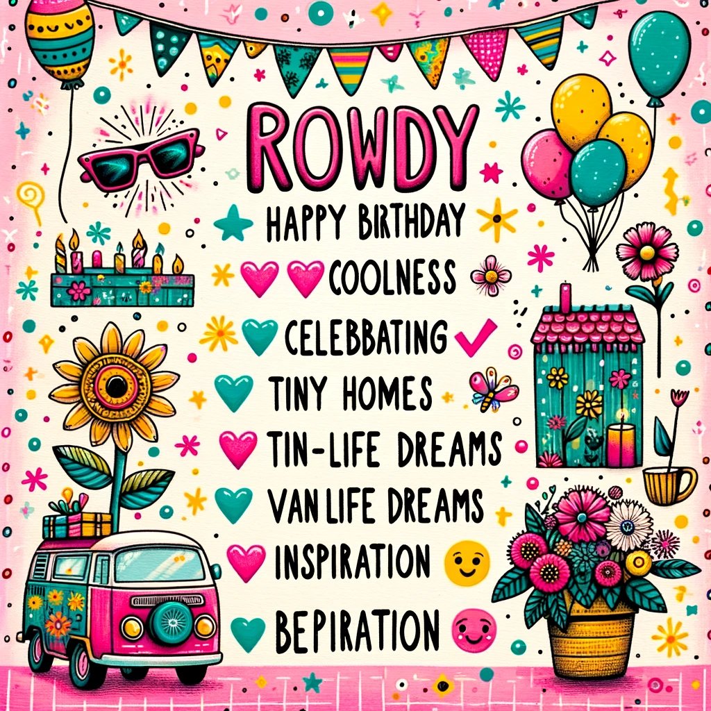 Happy birthday, @RowdyRe80996794, queen of cool, 🎉 
Funky mum, with love, you rule. 😎  
Tiny homes and wild van dreams, 🏡  
Rocking life, or so it seems. 🚐 
Caring heart, a guiding light, 💖 
Inspiring us with all your might. 🌟 
You're our north star, shining bright! 🌞