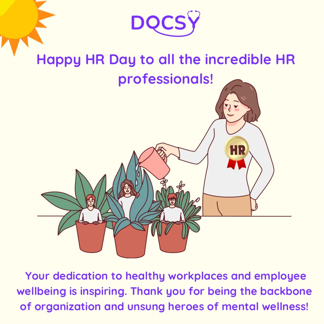 Docsy wishes you all a very Happy HR Day to all the incredible HR professionals! 

Thank you for being the unsung heroes who ensure that we thrive both personally and professionally. Here’s to you, our health and wellness warriors! 🙌🏻

#humanresources #HRDay  #mentalwellness
