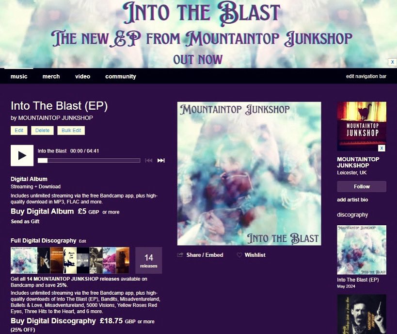 Our new EP ‘Into The Blast’ is out today via @Bandcamp 💥💥💥 Link 🔗 below ✨ mountaintopjunkshop.bandcamp.com/album/into-the…