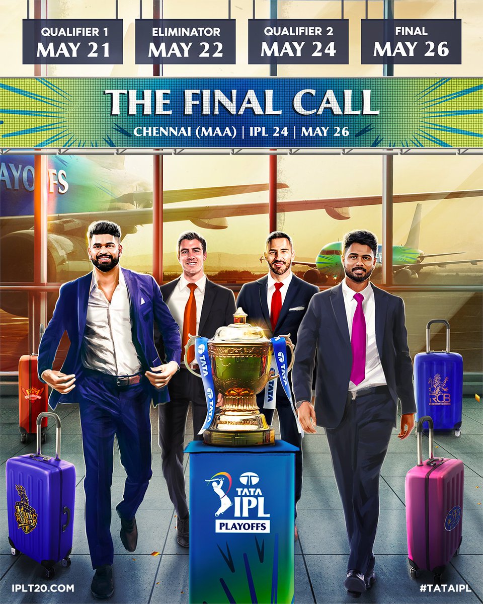 𝗧𝗵𝗲 𝗙𝗶𝗻𝗮𝗹 𝗖𝗮𝗹𝗹  ✈️ 

Mark your calendars folks, it all comes down to this! 🗓️ 🙌

Who are you backing to lift the 🏆?

#TATAIPL | #TheFinalCall