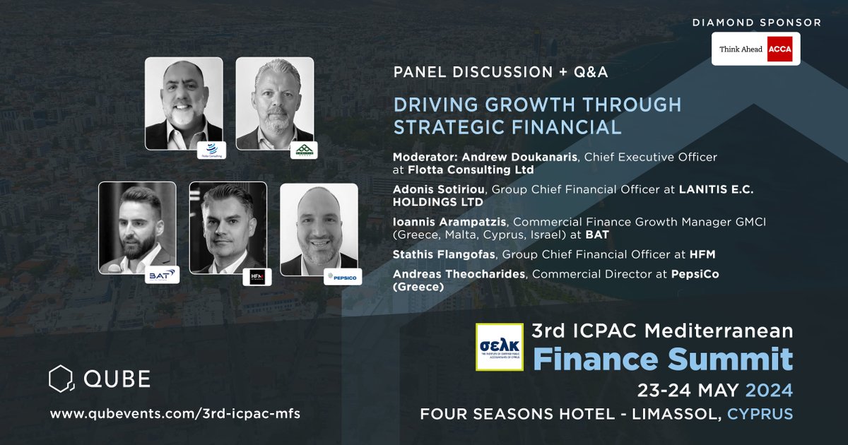 Join our impactful panel this week on 'Driving Growth through Strategic Financial Leadership' at the 3rd ICPAC Mediterranean Finance Summit, 23-24 May 2024, Limassol. Register at: bit.ly/44rUtGT #ICPAC #Speaker #Finance #Limassol #Cyprus