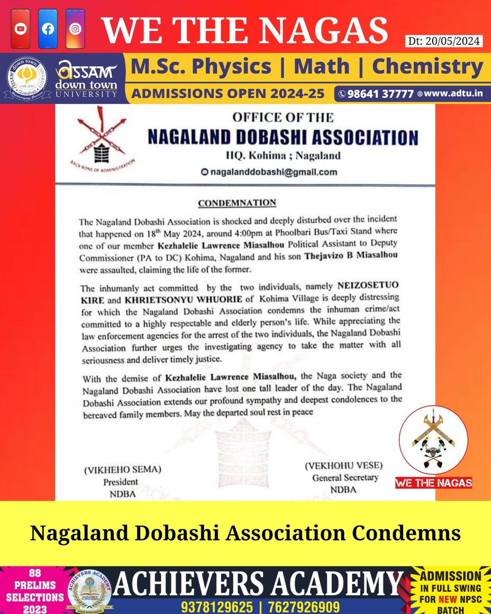 Nagaland Dobashi Association Condemns.