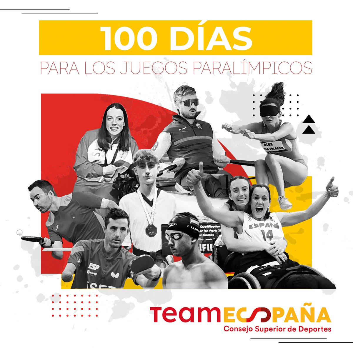 1⃣0⃣0⃣ días para un sueño. Para demostrar al mundo el valor y la fuerza del deporte. Para que el #TeamEspaña🇪🇸 siga haciendo historia. Comienza la cuenta atrás para los Juegos Paralímpicos de #París2024.