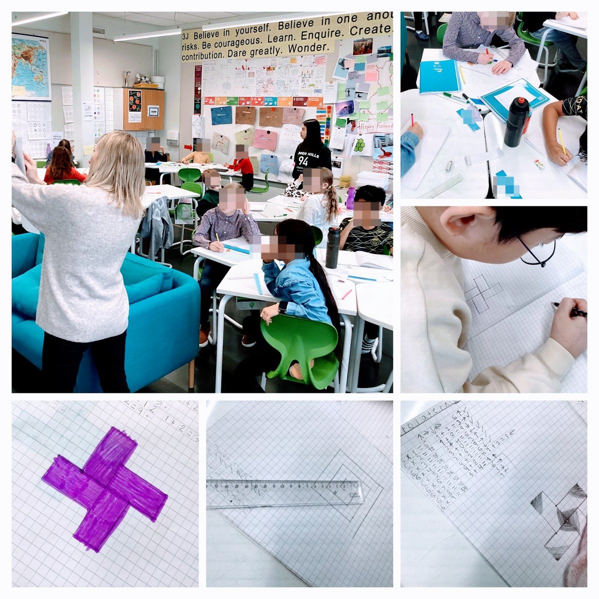 #mathworkshop using #multiplication facts to draw #spirolaterals. Students amazed by their creative patterns produced by numbers. #conceptbasedmath #conceptbasedlearning #inquiry #inquirymath #numbersense #math #patternandfunction #IB #PYP