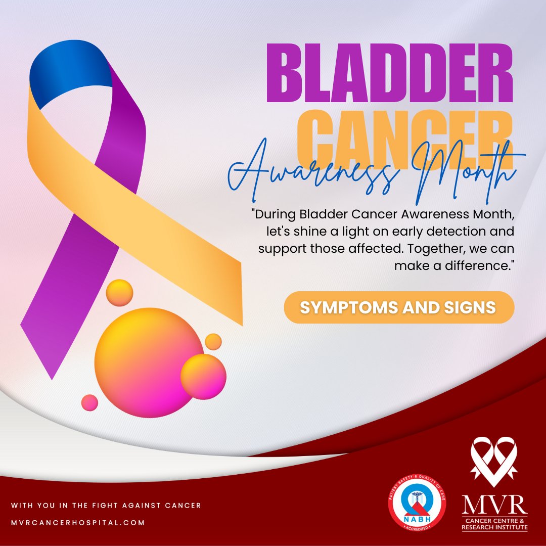 MVRCancerCentre's tweet photo. May is Bladder Cancer Awareness Month! 💛🎗️ Early detection is crucial. Let's spread the word & save lives by increasing awareness about the signs of bladder cancer
🚨 Know the Signs and Symptoms:
Blood in Urine
Frequent Urination
Painful Urination
Back Pain
Urgency
#mvrccri https://t.co/D8giC4bLoU