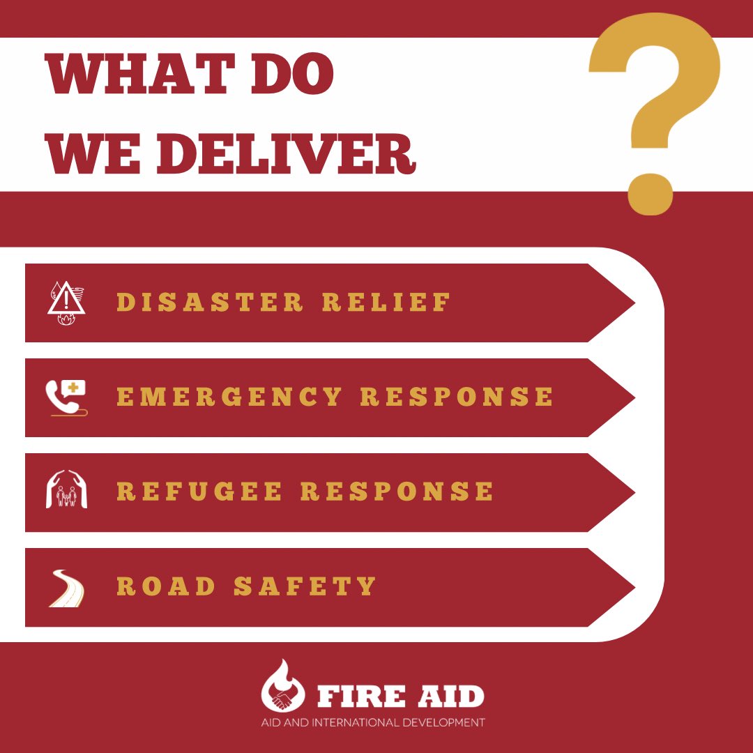 Did you know we deliver disaster relief, emergency response, refugee response and road safety advice? We have volunteers on hand to be deployed within 24 hours, to support communities worldwide. #FireAid #emergencyresponse #roadsafety #disasterelief #fireservice #volunteer