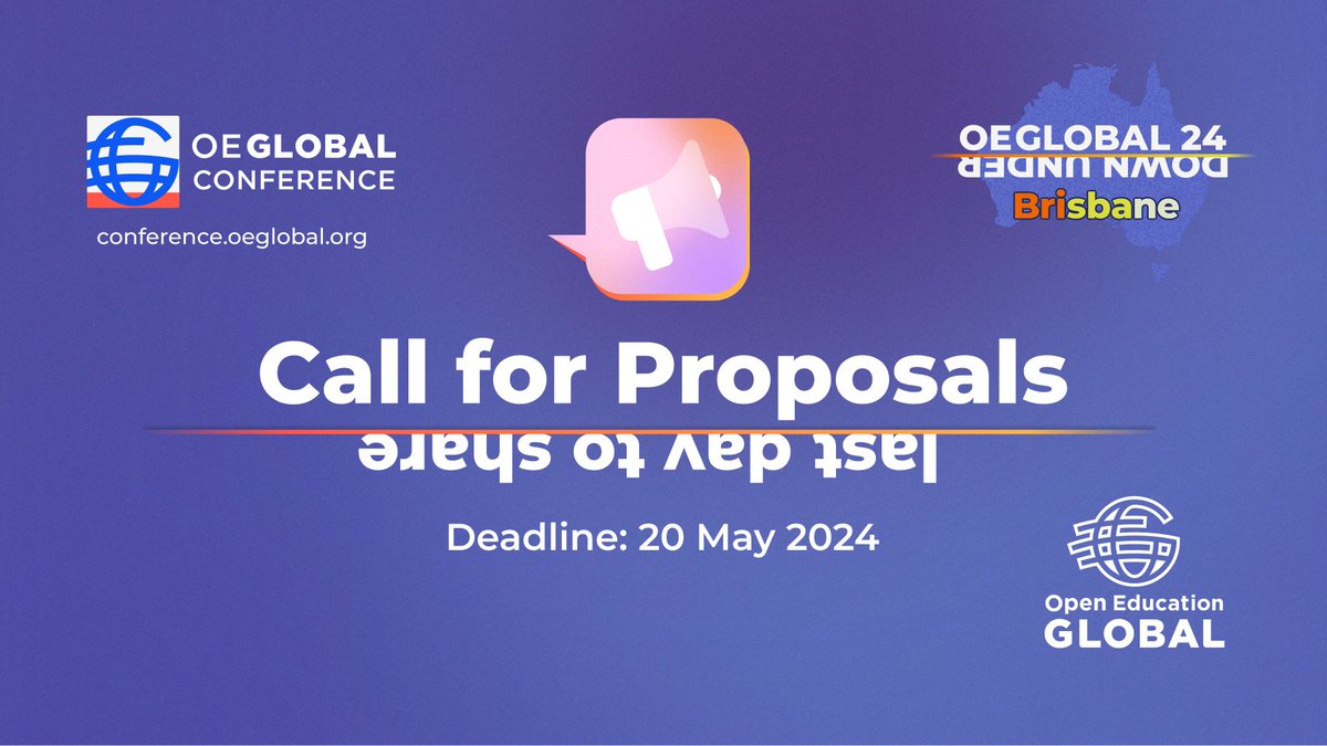 #OEGlobal24 #CallforProposals
#countdown #today

#lastday to submit your ideas. Share your #openeducation insights, discoveries &amp; innovations! 

Add yours now 👉 bit.ly/OEG24CFP
#whatareyousharing #callforproposals #educationconference #conference @oeweek <a href="/cccoer/">CCCOER</a>