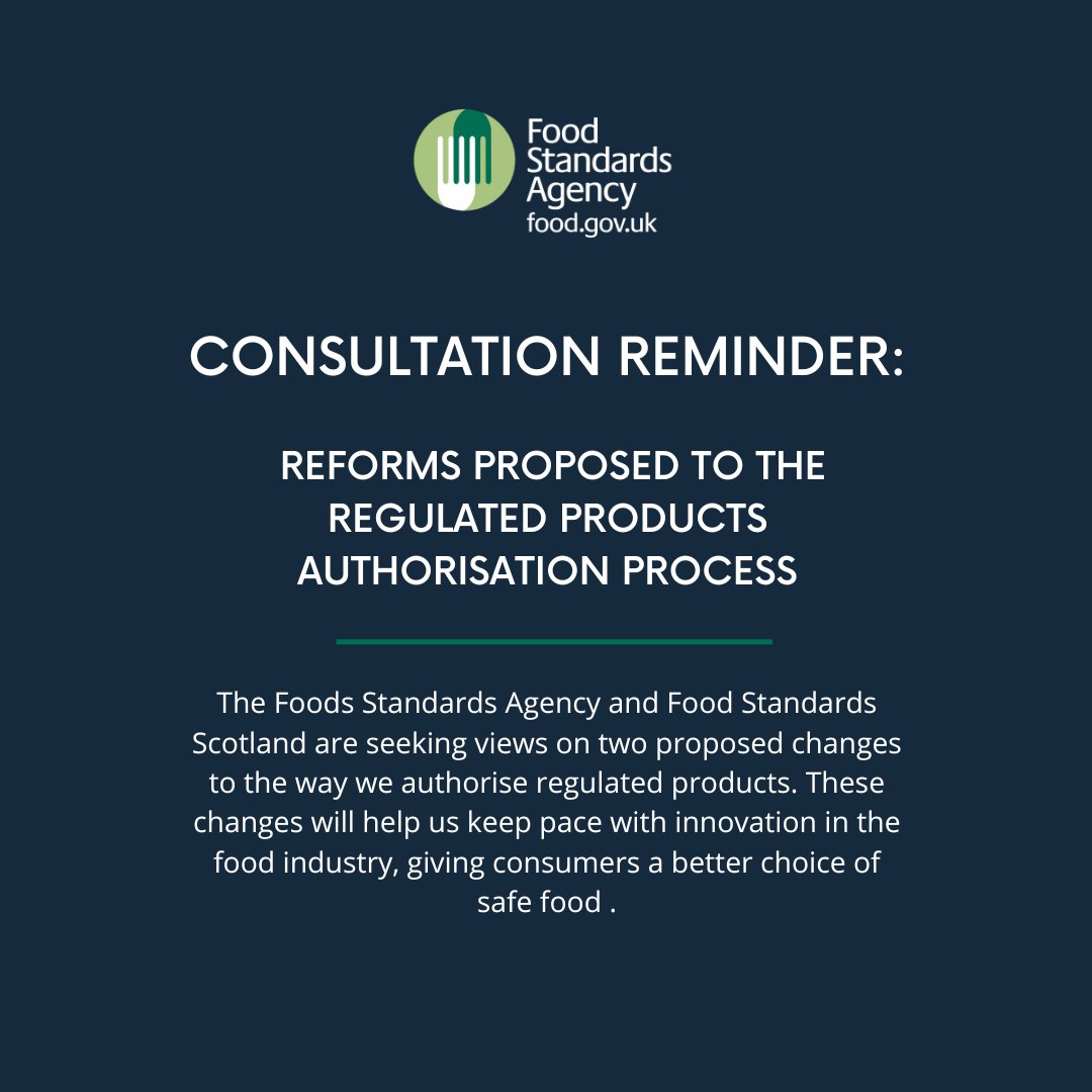 foodgov's tweet image. 🔍 Consultation reminder on reforms to food product authorisation process

Your feedback is invaluable as we aim to modernise our system. 📅 Deadline for responses: 5 June 2024

For more details and to participate, visit ➡️ lnkd.in/eUQwp9K7

#FoodSafety #PublicConsultation
