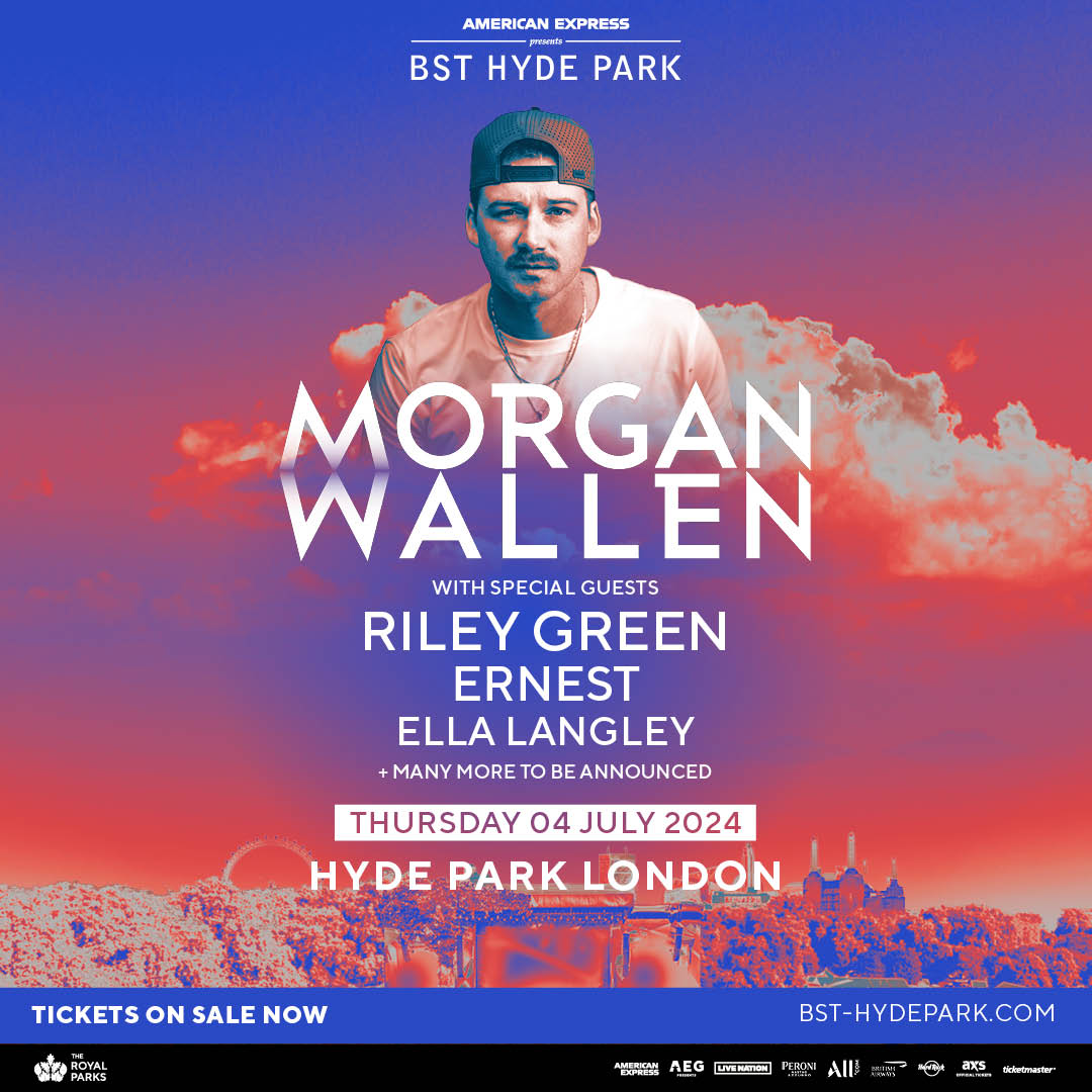 We’re thrilled to announce that @RileyGreenMusic, #Ernest and @ellalangleymsic are joining @MorganWallen at @BSTHydePark on Thursday 4 July 🙌 

Book your tickets now at bst-hydepark.com/events/morgan-…

VIP tickets and hospitality packages are available.

#BSTHydePark #MorganWallen