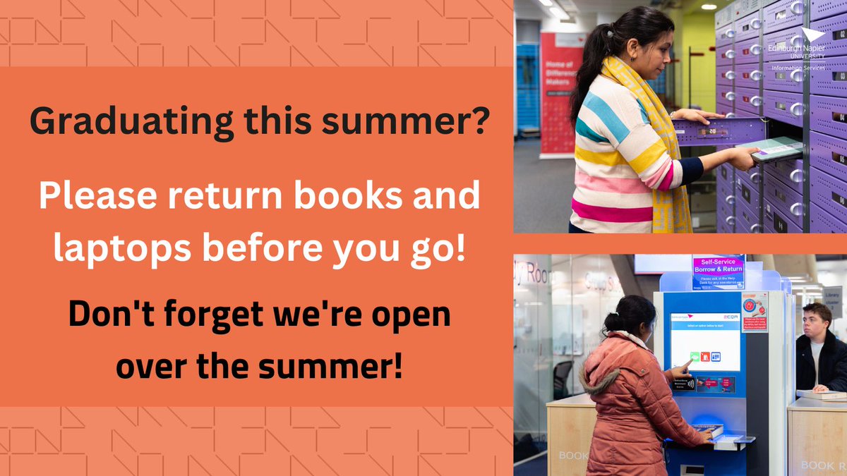 Are you graduating this summer? Love your Library by clearing your library record before you go! Don't forget we're open over the summer! Check out our opening hours on our web pages. orlo.uk/10JlA