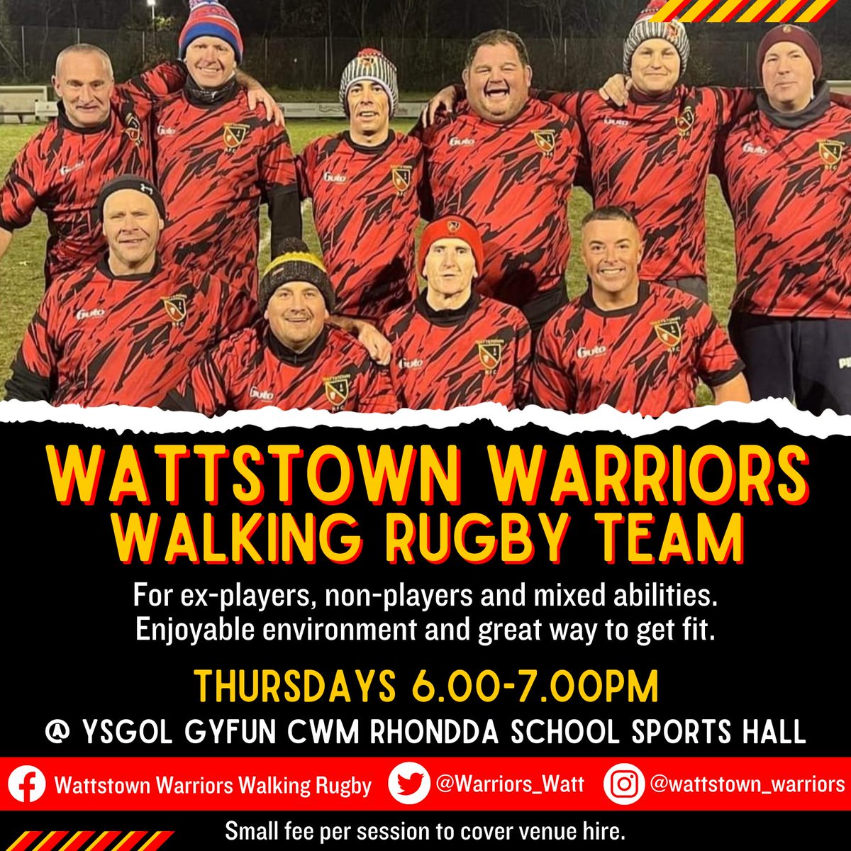 Looking to try Walking Rugby? Live in the Rhondda? Cambrian Village Trust, Play It Again Sport & Wattstown Warriors are here to help! 🏉 📍 Clydach Vale - Monday and Thursdays 11:30am 📍 Treherbert - Thursdays 2:00pm 📍 Porth - Thursdays 6:00pm Full details on the flyers!