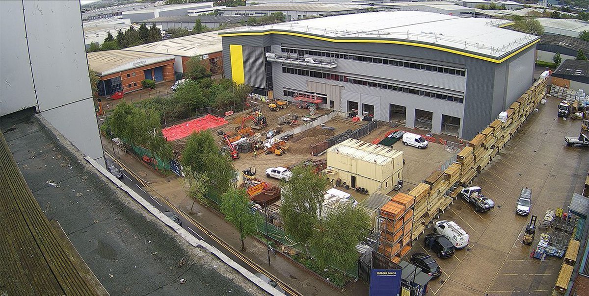 Thank you Time Lapse Solutions (<a href="/solutionscouk/">Thermal Camera Solutions</a>) for this excellent birds-eye view of Park Royal’s Abbey Road in London. UMC Architects were appointed by GLI  to design the urban logistics scheme which is developed on a net-zero carbon basis with sustainability a key priority.