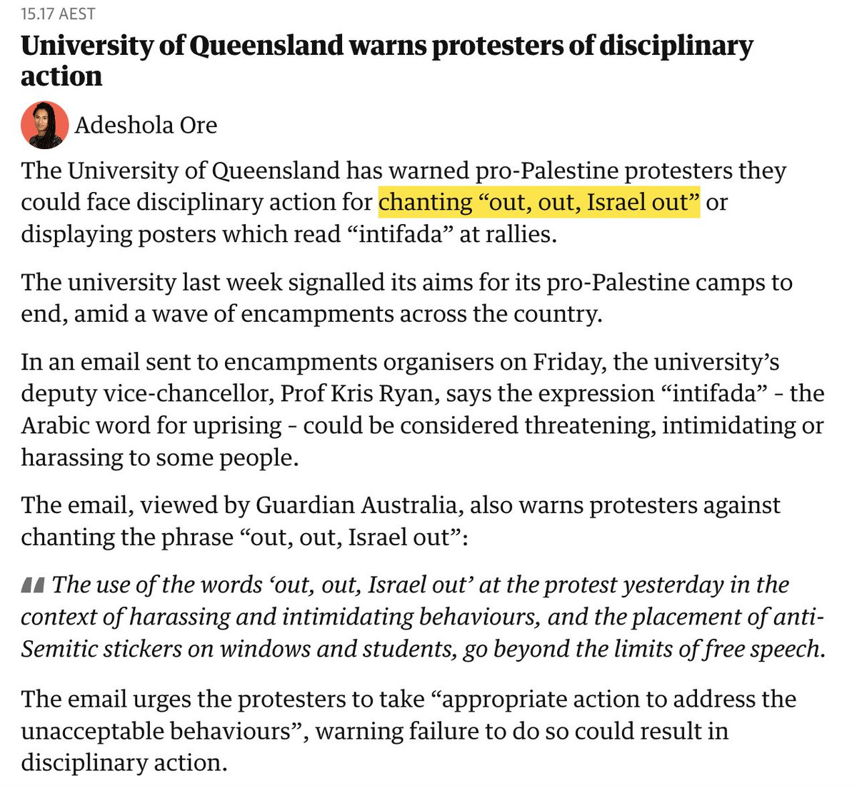 We've now reached the logical endpoint of policing protest speech on Australian campuses, with a major university banning students from chanting the phrase 'out, out, Israel out'. This is political censorship, in almost its purest form.