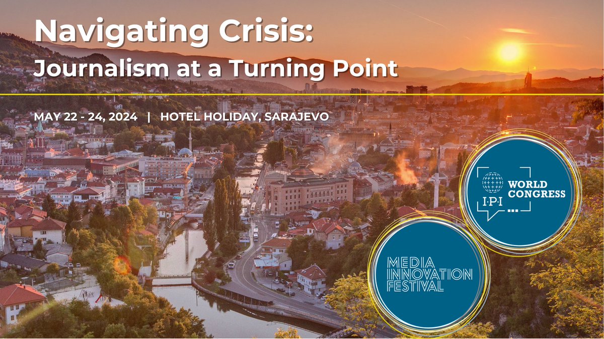 IPI is in #Sarajevo this week for the 2024 #IPIWoCo and #MediaInnovation Festival! Starting Wednesday, 400+ journalists from 65+ countries will gather to tackle journalism's biggest challenges. If you can't join in person, follow online here: youtube.com/@International…
