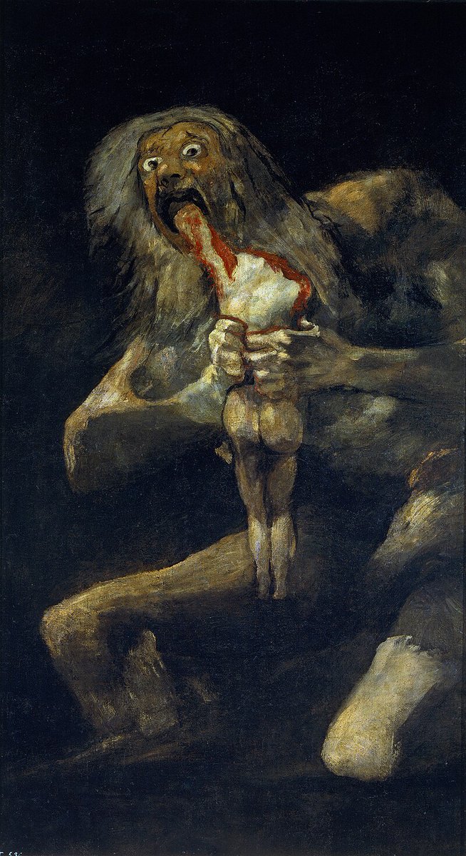 #MythologyMonday 'Saturn Devouring His Son' at the Museo del Prado is one of the most expressive images from Francisco Goya's Black Paintings. This mythological god could be the personification of such a human feeling as the fear of losing one´s power museodelprado.es/en/the-collect…