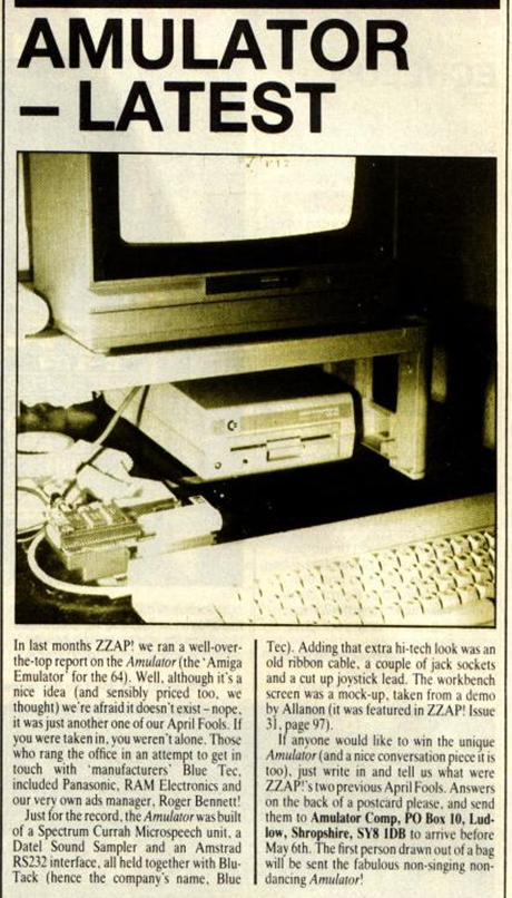 Big #C64 Disappointments - No.16 The Amulator By 1988 I was older but not much wiser and yet again I fell for ZZAP!64's April Fool. The 'Amulator' was an Amiga emulator cartridge from ‘Blue Tec’ (ahem) that plugged into the back of your humble C64 and turned it into an Amiga.🤦‍♂️