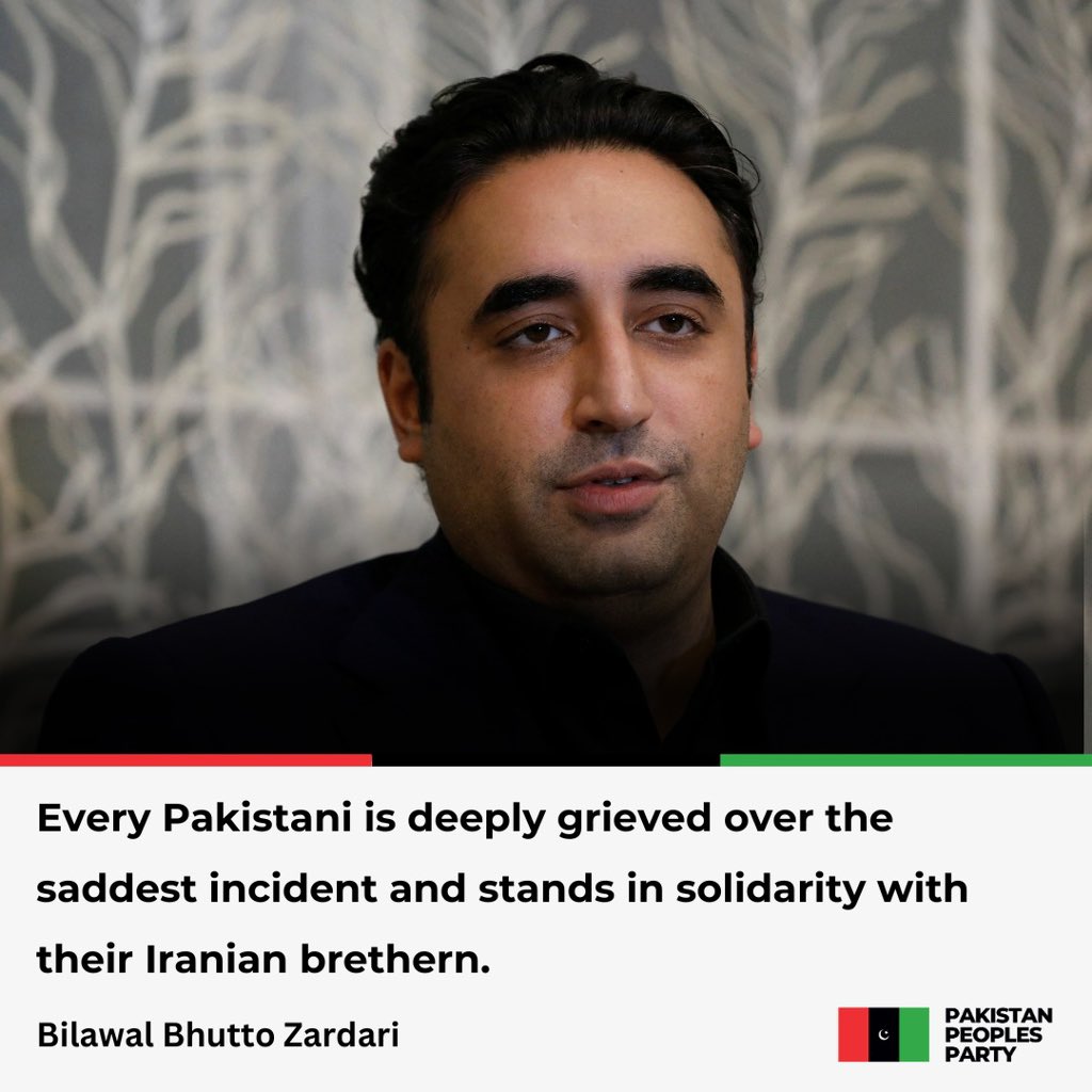 Chairman Pakistan Peoples Party @BBhuttoZardari expresses deepest grief and sorrow over the tragic death of Iranian President Ebrahim Raisi, Foreign Minister Hossein Amirabdollahian and their fellow passengers in a helicopter crash. Read More: ppp.org.pk/pr/31934/