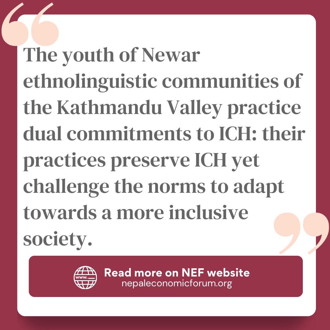 In this week's #NEFTake, Nasala Prajapati emphasizes that community participation ensures ownership in the conservation of cultural heritage, reflecting on its meanings, perspectives, and values.

Read more on tinyurl.com/49a8n6zd

#NEF2024 #Nepal #Youth