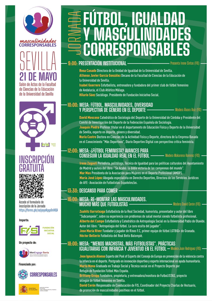 fis_tweet's tweet photo. ⚽ Cartel definitivo de la jornada "Fútbol, Igualdad y Masculinidades Corresponsables".

🤗 Te esperamos MAÑANA en la 📍 Facultad de Educación (@EducacionUs) de la @unisevilla.

😱 ¿Todavía no te has inscrito?✍️https://t.co/vqtP31EPS4. https://t.co/sh578iBq4B