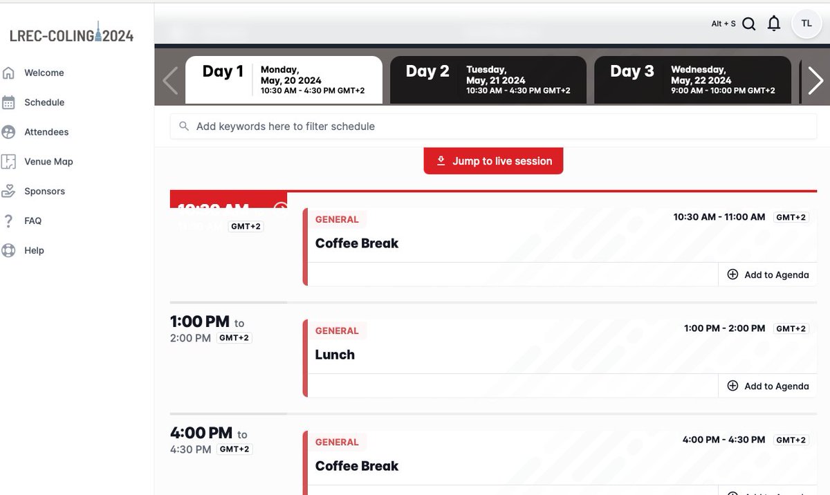 Can anyone help me with the online system for #lreccoling2024 online access? This is all I see - no link to SIGUL Workshop live-streaming.  

"Jump to live session" takes me nowhere..

TIA <a href="/LrecColing/">LREC COLING 2024</a>