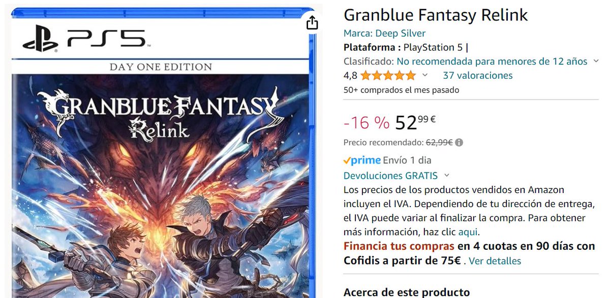 Granblue Fantasy Relink por 52'99€ en Amazon.

amzn.to/3UKlv9z

#PS5