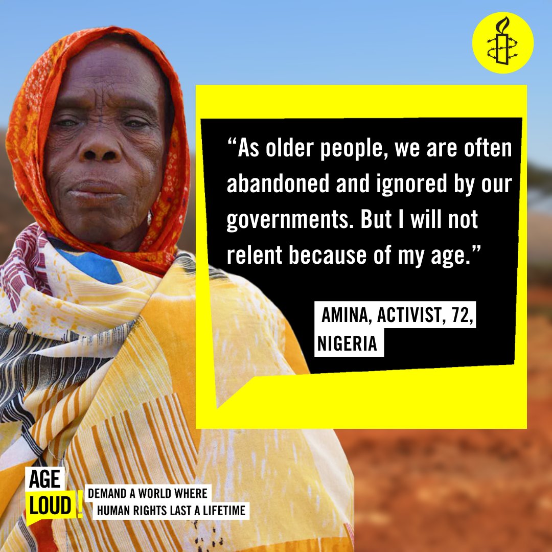 What does it mean to 'act your age'? As the @UN moves towards a convention on older persons’ rights this week, @amnesty is celebrating three older activists from around the world who refuse to be silent about human rights (1/2): amnesty.org/en/latest/camp… #AgeWithRights #OEWG14