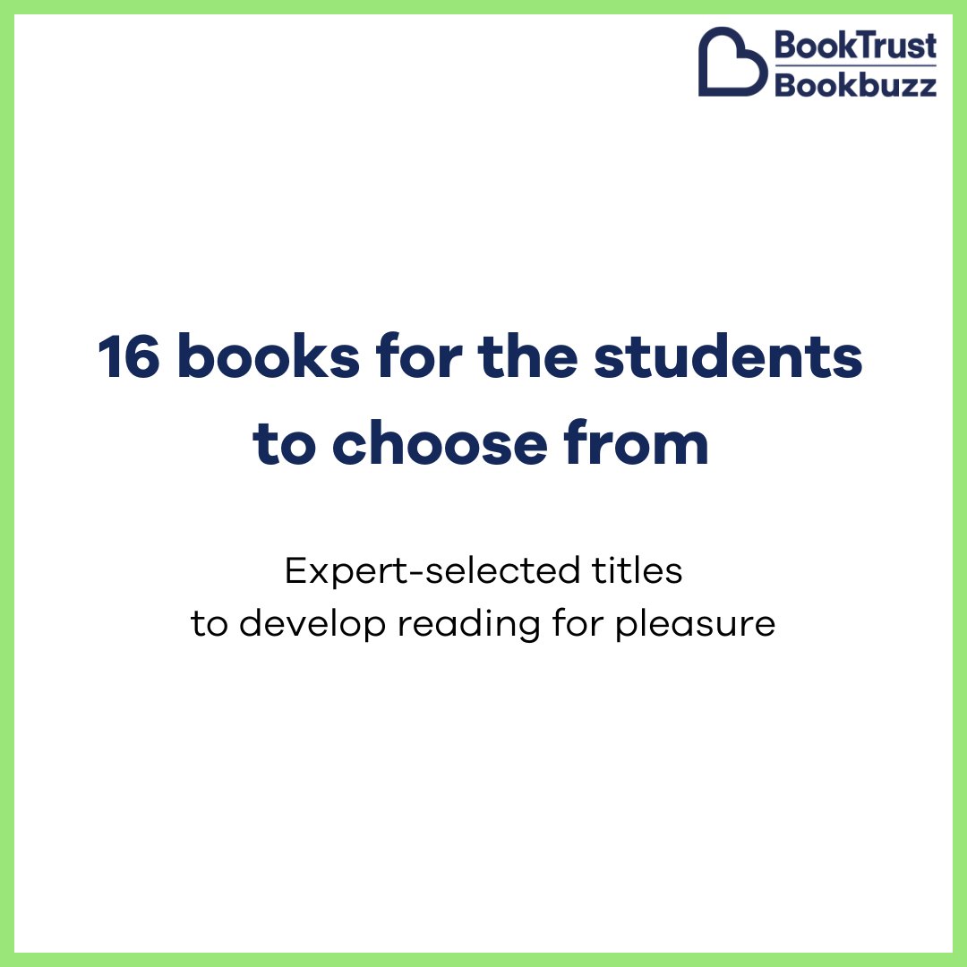 Booktrust's tweet photo. Calling all secondary schools! 
Get your Year 7 and 8 excited about reading for pleasure. 
With a list of 16 fantastic titles to choose from, every student will find something they love whatever their interest or ability. 📚
Discover the book selection: