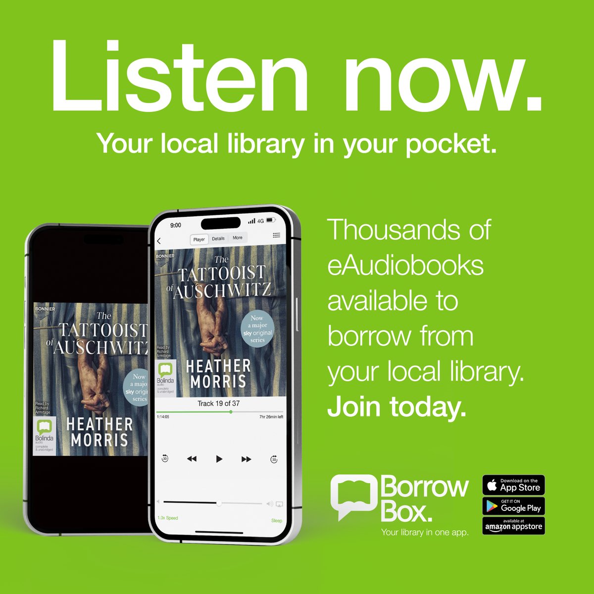This week's BorrowBox Unlimited release is Heather Morris' The Tattooist of Auschwitz It's available both as an eBook and eAudiobook and you can download either format straightaway via the FREE #BorrowBox app. No need to reserve or queue for the title for the next 60 days!