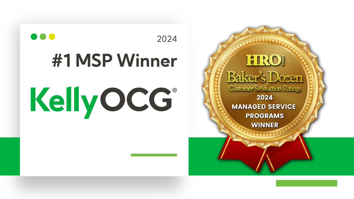 I'm delighted to share that KellyOCG has been ranked #1 on HRO Today's 2024 Baker's Dozen Customer Satisfaction Rating for MSP!

This recognition is a testament to our commitment to exceptional service, validated by our clients' feedback. bit.ly/3QSLmLr