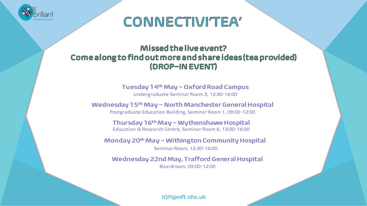 Our Connectivi'tea' networking event heads over to @WithingtonHosp today! Do you want to share good practice and discuss Call To Actions whilst drinking tea? Then head on down and connect with your colleagues 🐝 📷#BeeBrilliant @Richardthenurse