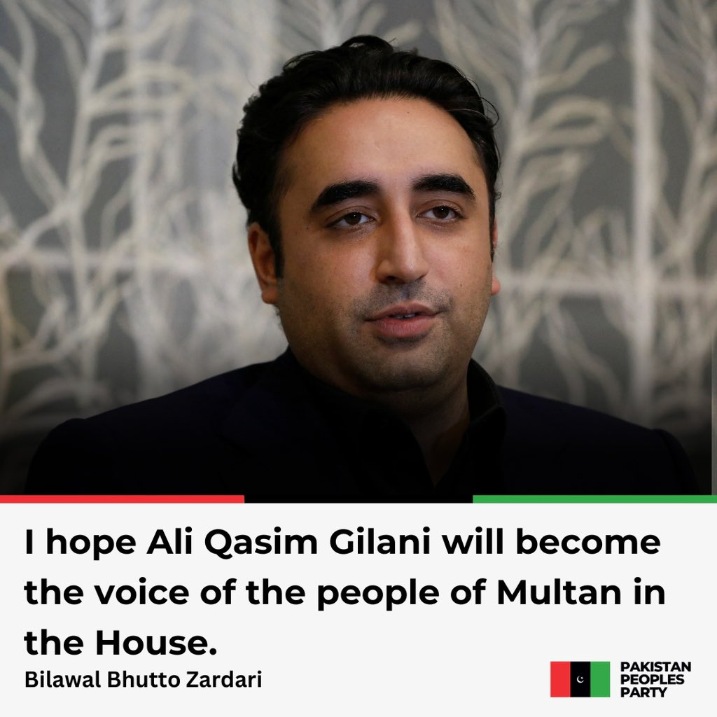 Chairman Pakistan People's Party @BBhuttoZardari congratulates to @KasimGillani on his historic victory in the NA-148 by-election. Read More: ppp.org.pk/pr/31938/