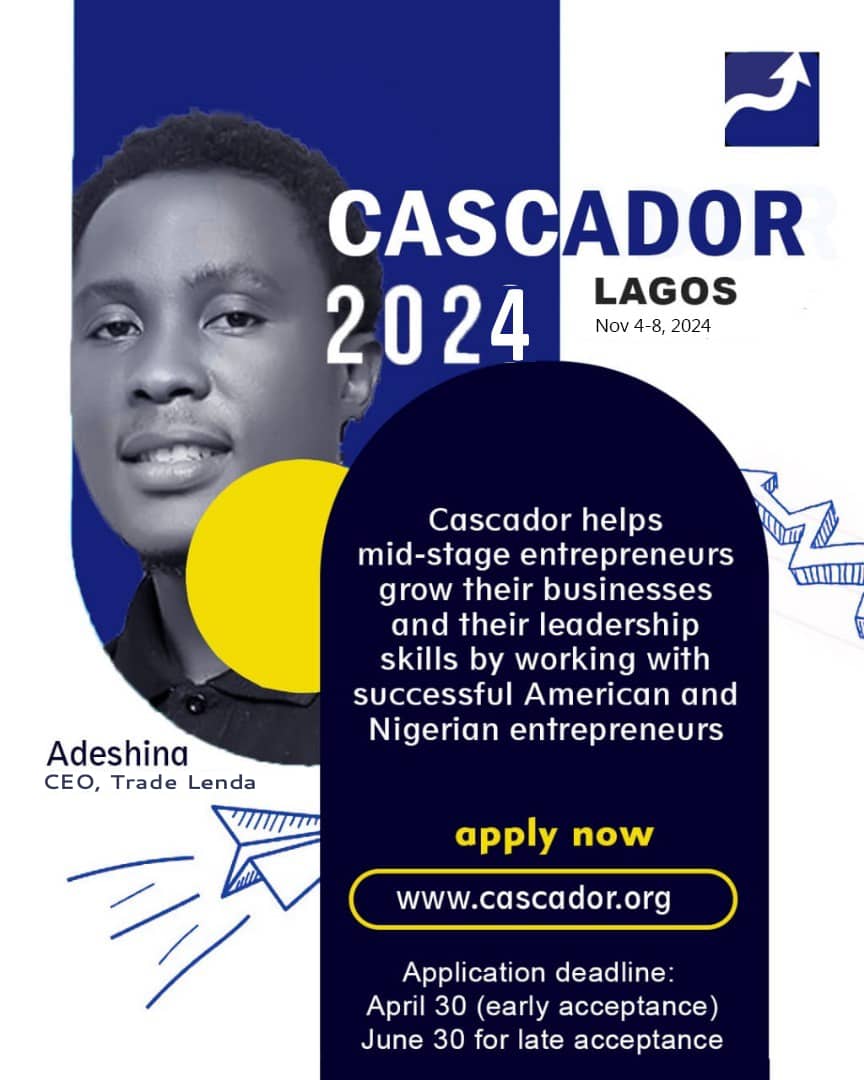 Meet Cascador Fellow, @ajadewumi the CEO of
@TradeLenda 

Application for late acceptance is ongoing! 
Apply now at cascador.org
You will receive a $5,000 stipend if accepted to Cascador 2024