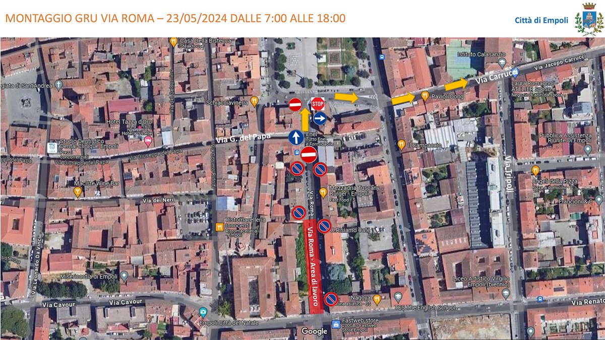 #empoli #viabilità 

Via Roma, il 23 maggio 2024 sono previste modifiche temporanee alla circolazione 

Sono interessate anche via Giuseppe del Papa e piazza della Vittoria 

👉 shorturl.at/ZxmSp