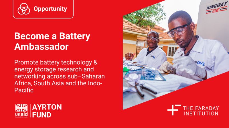 📢 We have reopened a call for Battery Ambassadors s part of the Ayrton Challenge on Energy Storage, in partnership with the @TEAEnergyAccess Learning Partnership Please share with academics in Sub-Saharan Africa, South Asia or the Indo-Pacific ➡️lnkd.in/eKq8Kkdm